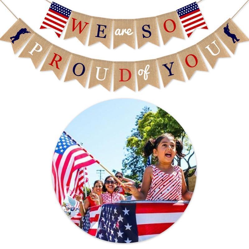 We Are So Proud of You Banner Patriotic Soldier Army Party Decorations