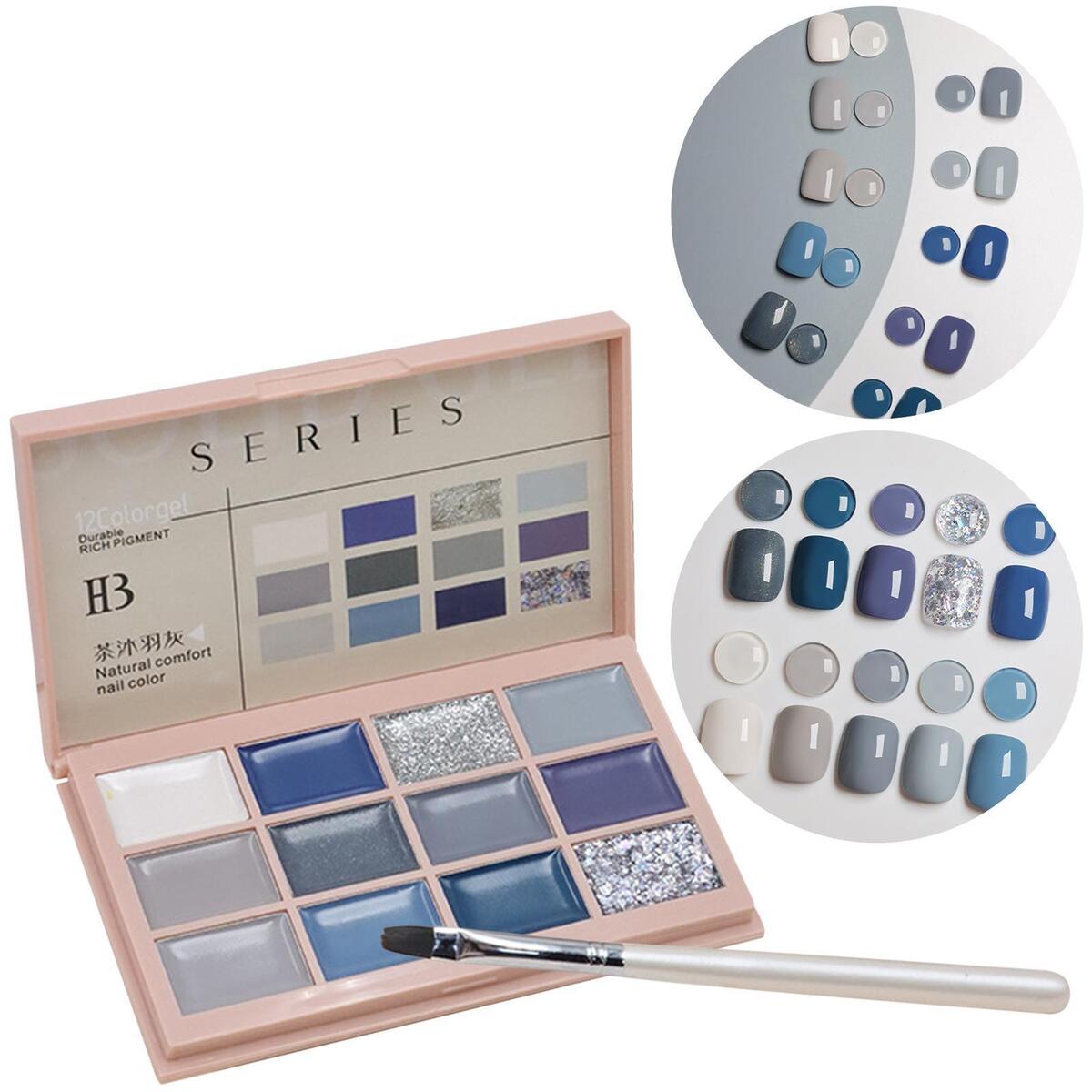 3 Pieces Solid Gel Nail Polish Palette Kit Glitters Design Salon Nail Glue