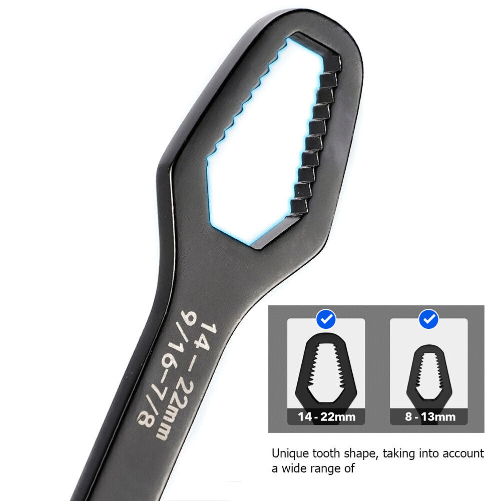 8-22mm Universal Torx Wrench Self-tightening Double-head Spanner (Black S)