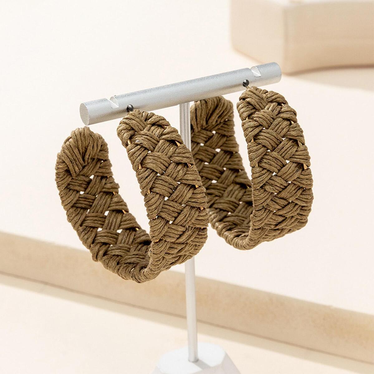 C Shaped Rattan Earrings Weave Hypoallergenic Statement Geometric for