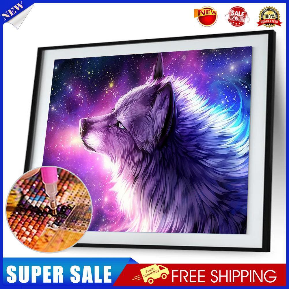 Purple Wolf 5D Diamond DIY Painting Kit Home Decor Craft 35 X 30cm