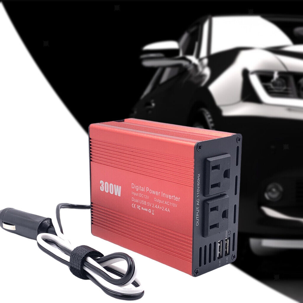300W  Inverter 12V DC to  Dual USB Charger for Vehicles Laptop