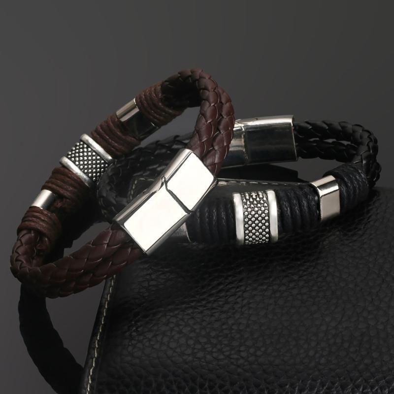 Magnetic Masculinity Leather Bracelets 2Pcs Men Charm Wristband Bracelet