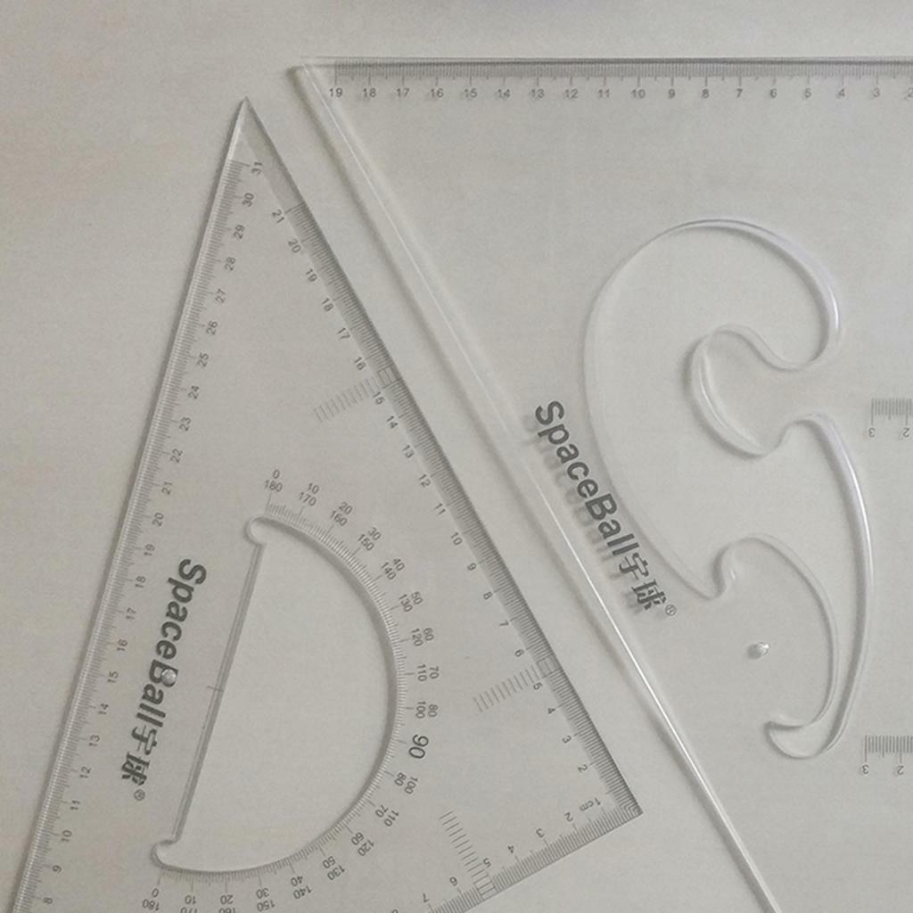 2Pcs Clear Geometry Triangle Ruler protractor  Students Tools