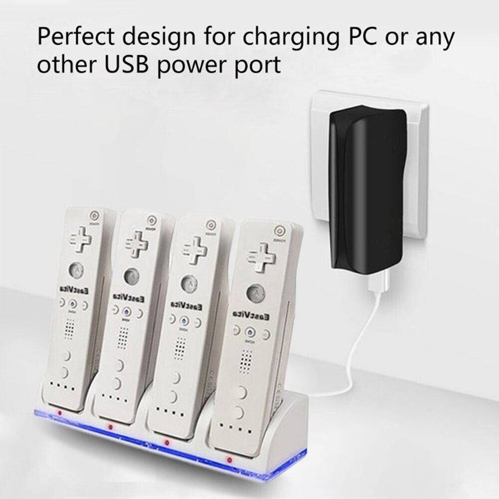 4 Port Charger Stand Dock Station for WII Game Console (White No Battery)