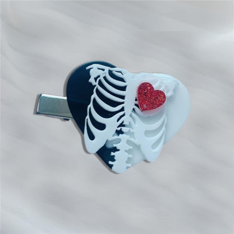 Novelty Hair Barrettes Children Gothic Skeleton Heart Shape Hair Accessories