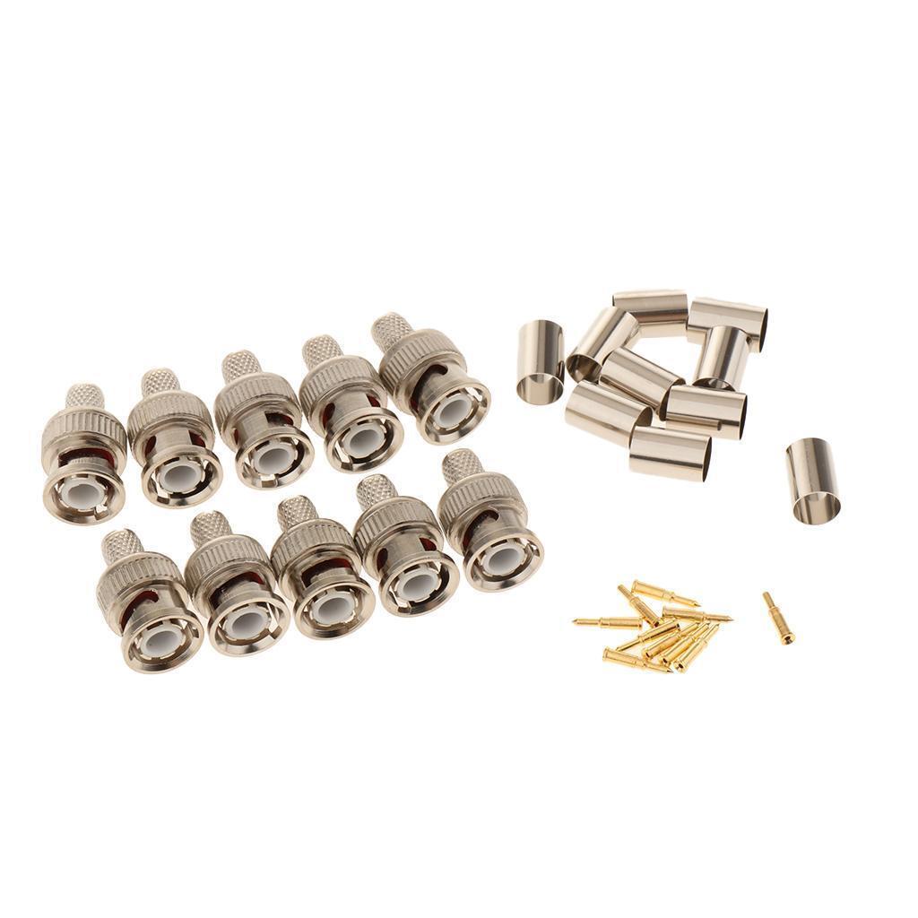 10 Pieces Professional BNC Male Crimp-On Connector, BNC Plug Crimp Adapter