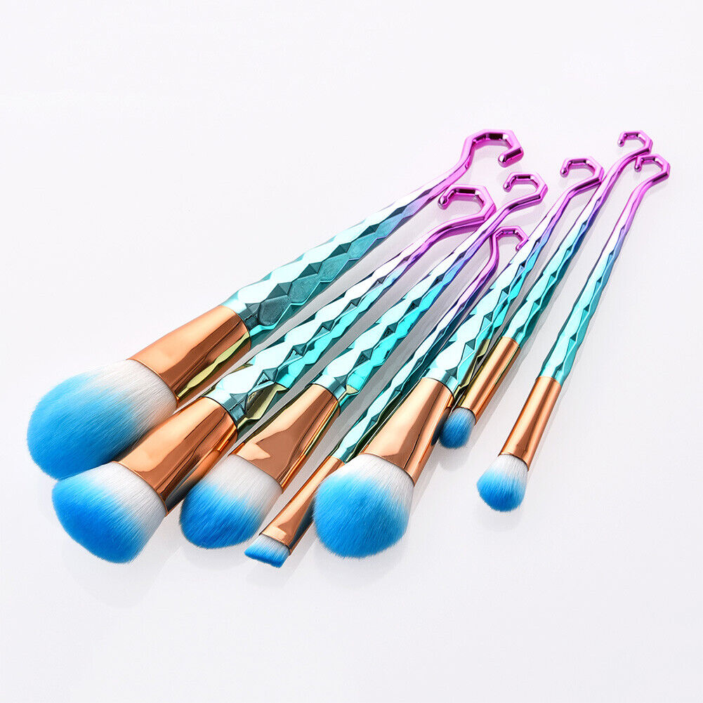 7pcs Mermaid Diamond Makeup Brushes Set Kit Foundation Cosmetic Tool(Green)