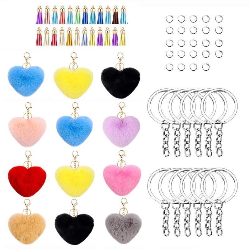 Faux Fur Pompoms Keychain with Tassels and Keyrings for Bag Charm Accessories