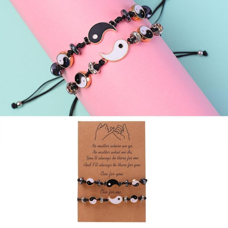 2Pieces Yin Yang Tai Chi Bracelet Adjustable Cord for Couples Friendship Lover