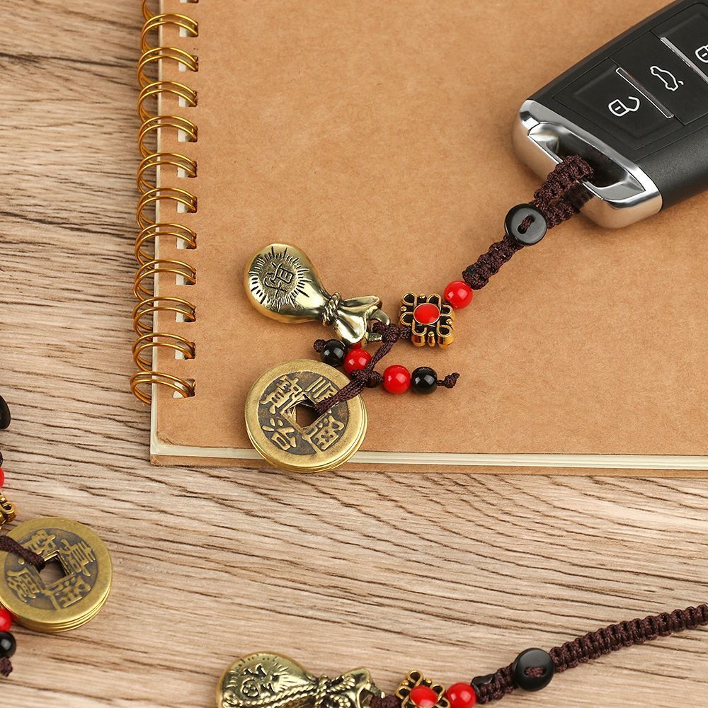 Car Key Rings Lucky Wealth Pendant Money Bag Keychain Chinese Keyring Brass