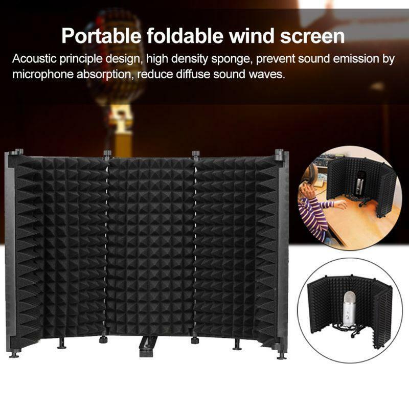 Portable Microphone Isolation Shield Adjustable Angle Foldable Cover Wind Screen