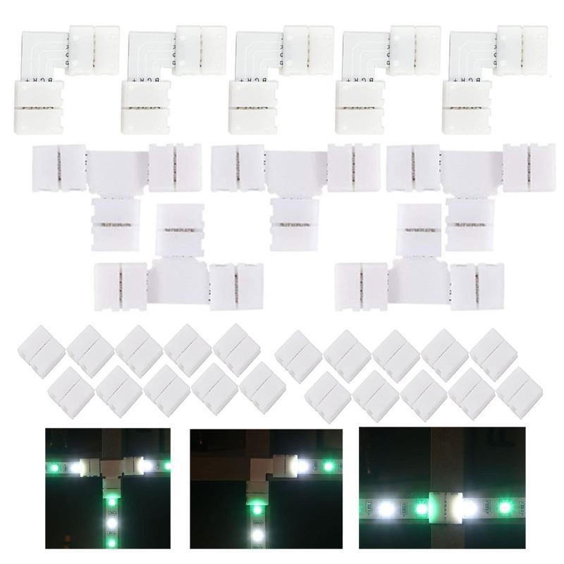 30 Pieces 4-Pin T/L Shape RGB LED Light Strip Connector Solderless Adapter