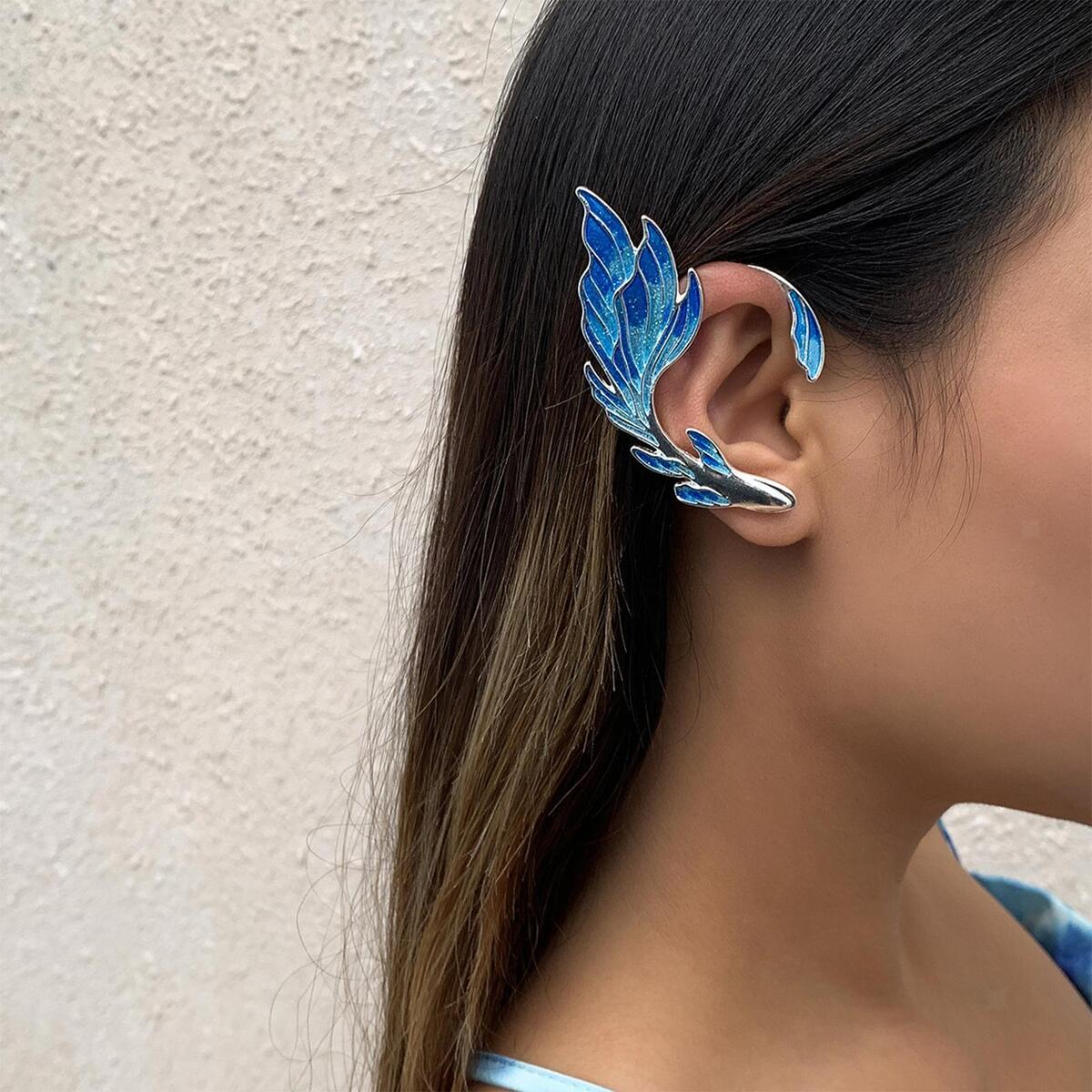 Blue Ear Cuff Wrap Clip Stud Earring, Climbers Crawler Jacket Earrings Jewelry