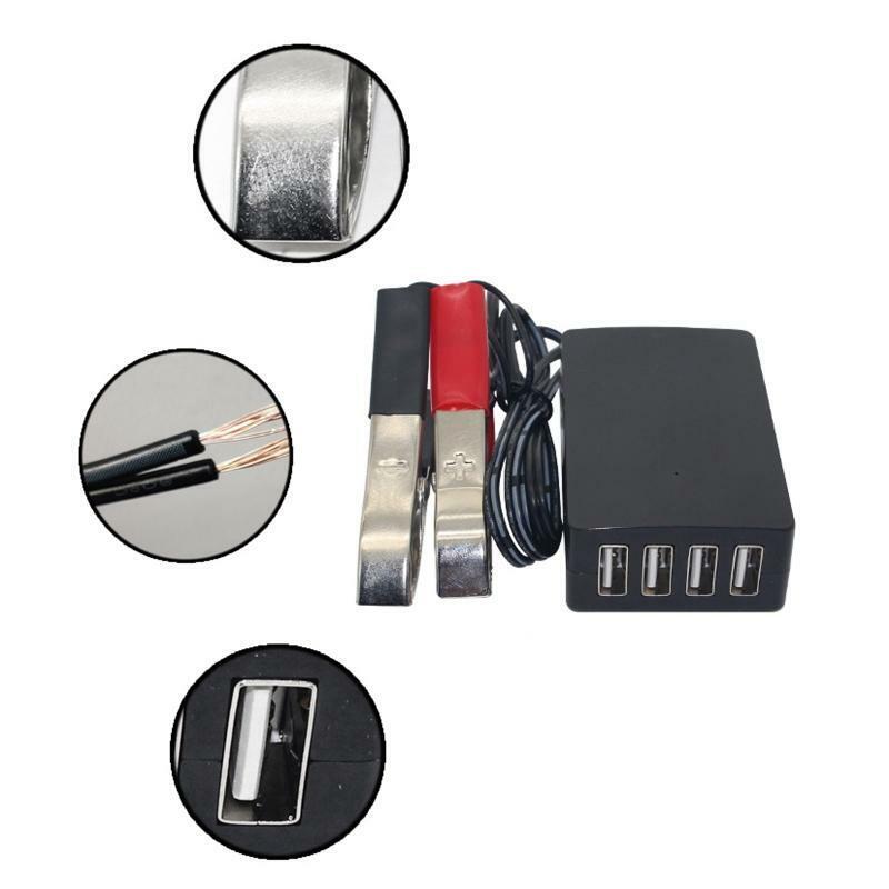4USB Port Power Adapter 12V 24V to 5V 8A with Battery Clip for Charging Phone