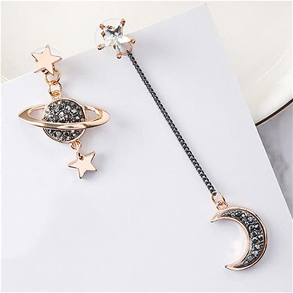 Long Temperament Star Moon Asymmetrical Stud Earring Drop Dangle Earrings
