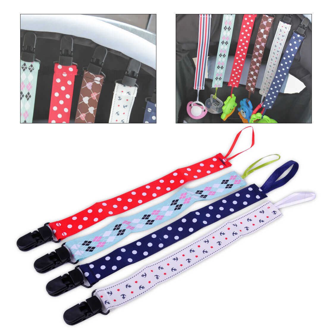 4x Infant Baby Pacifier Holder Dummy Clip Soother Ribbon Strap Nipple Leash Li
