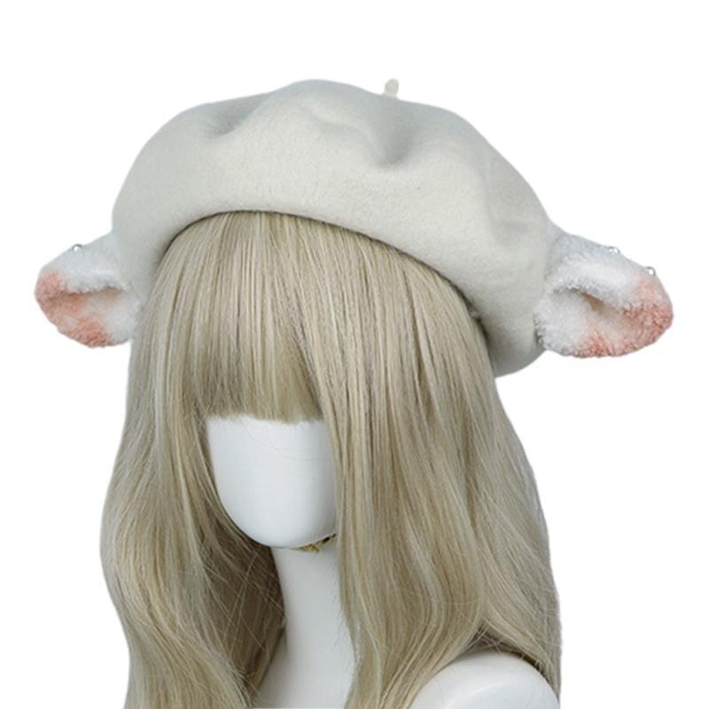Lolita Lamb Ears Beret Octagonal Cap Lovely Painter Hat Gift for Halloween Xmas