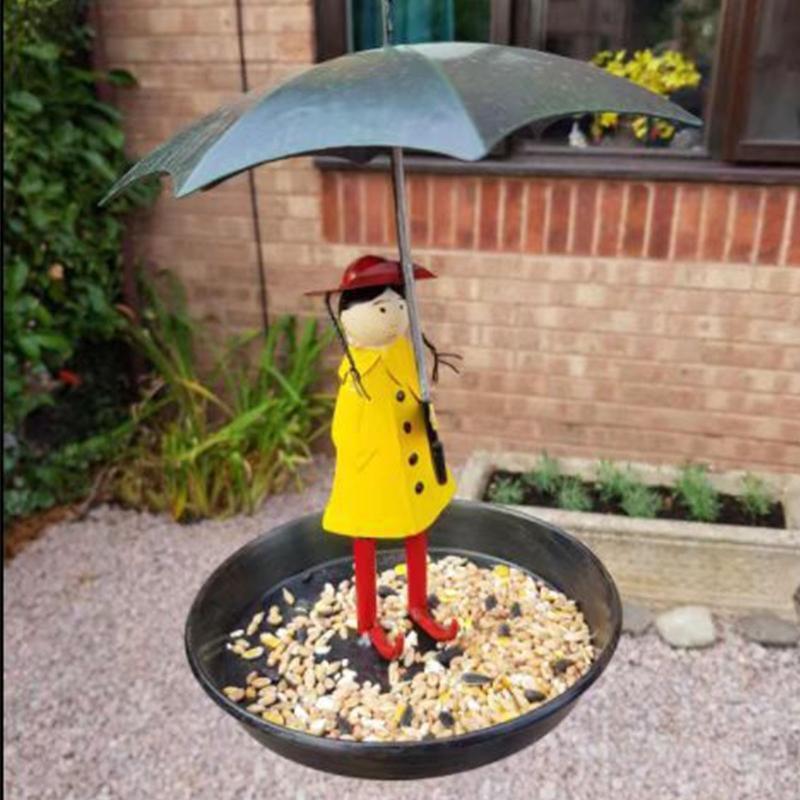 Creative Bird Feeder Cute Cartoon Metal Bird Feeder Outdoor Ornament Anti Rust
