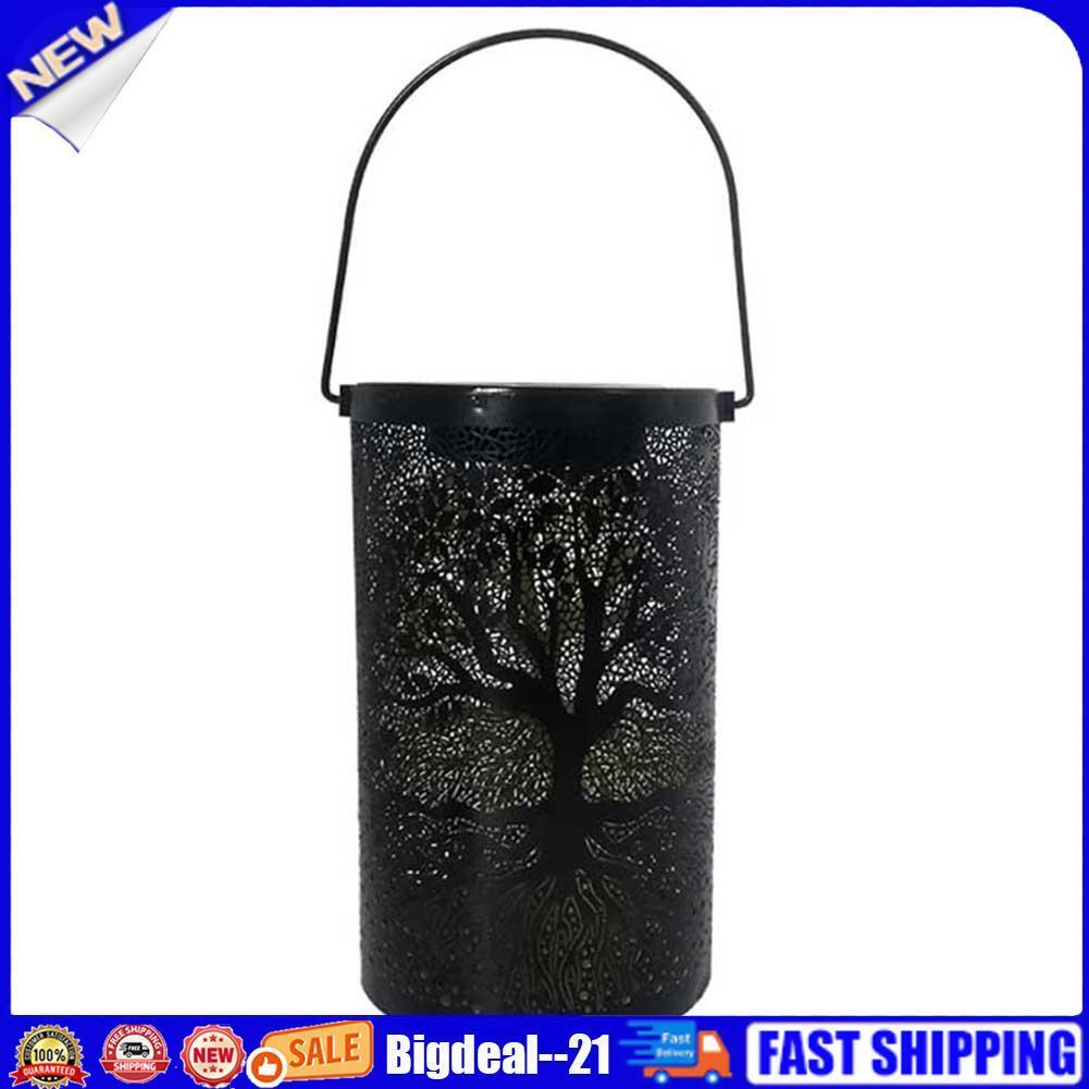 LED Solar Lantern Light Wrought Iron Hollow Tree Projection Lamp Yard Decor