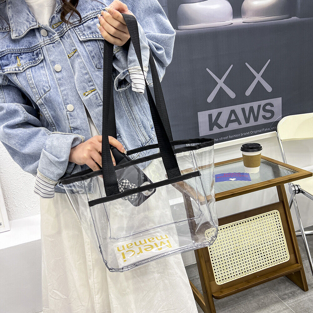 Summer PVC Transparent Handbag Women Shoulder Bags Beach Tote (Black)