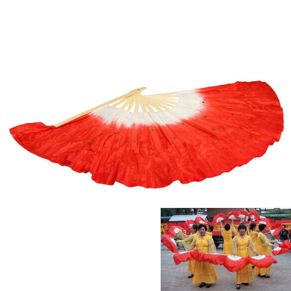 Chinese Folk Art Silk Veil Bamboo Short Dancing Fan for Belly Dance Red