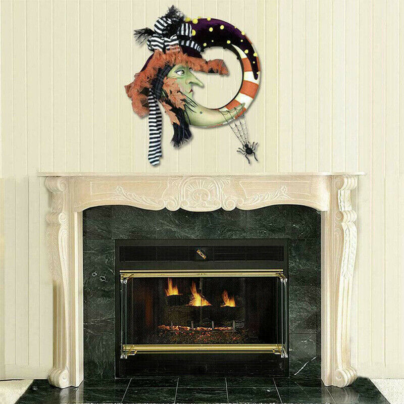 1pcs Halloween Wreath Outdoor Moon Maple Leaf Pendant Decor Door Hanging Wreath