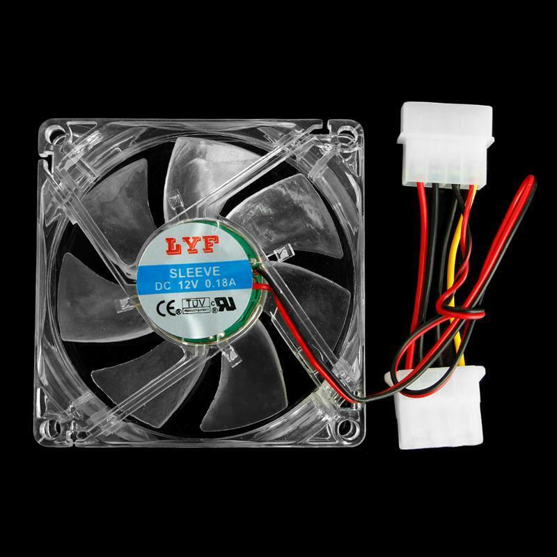 Clear 4-LED Blue Neon Light 80mm 12V 0.18A PC Computer Case Cooling Fan 8025