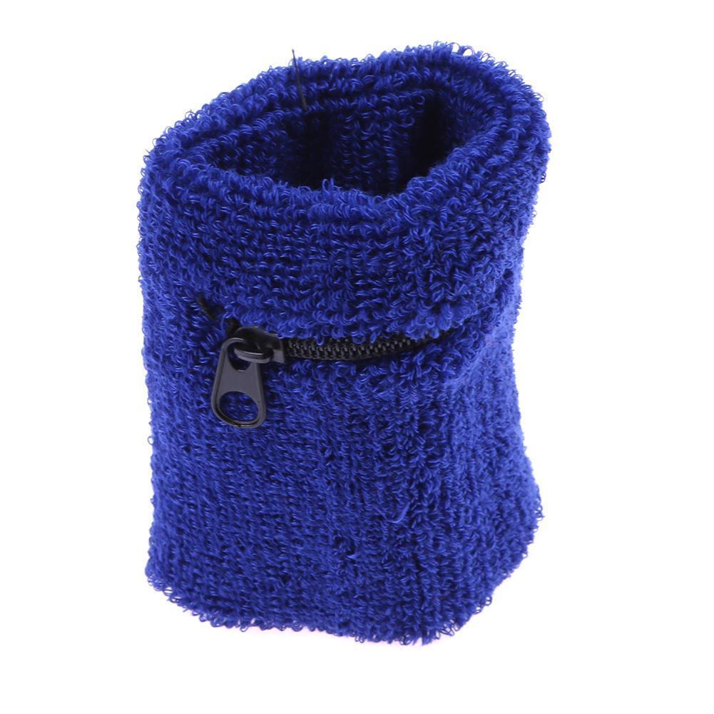 A Pair Zipper Pocket Sports Sweatbands Wrist Bands Cycling Towel(Blue)