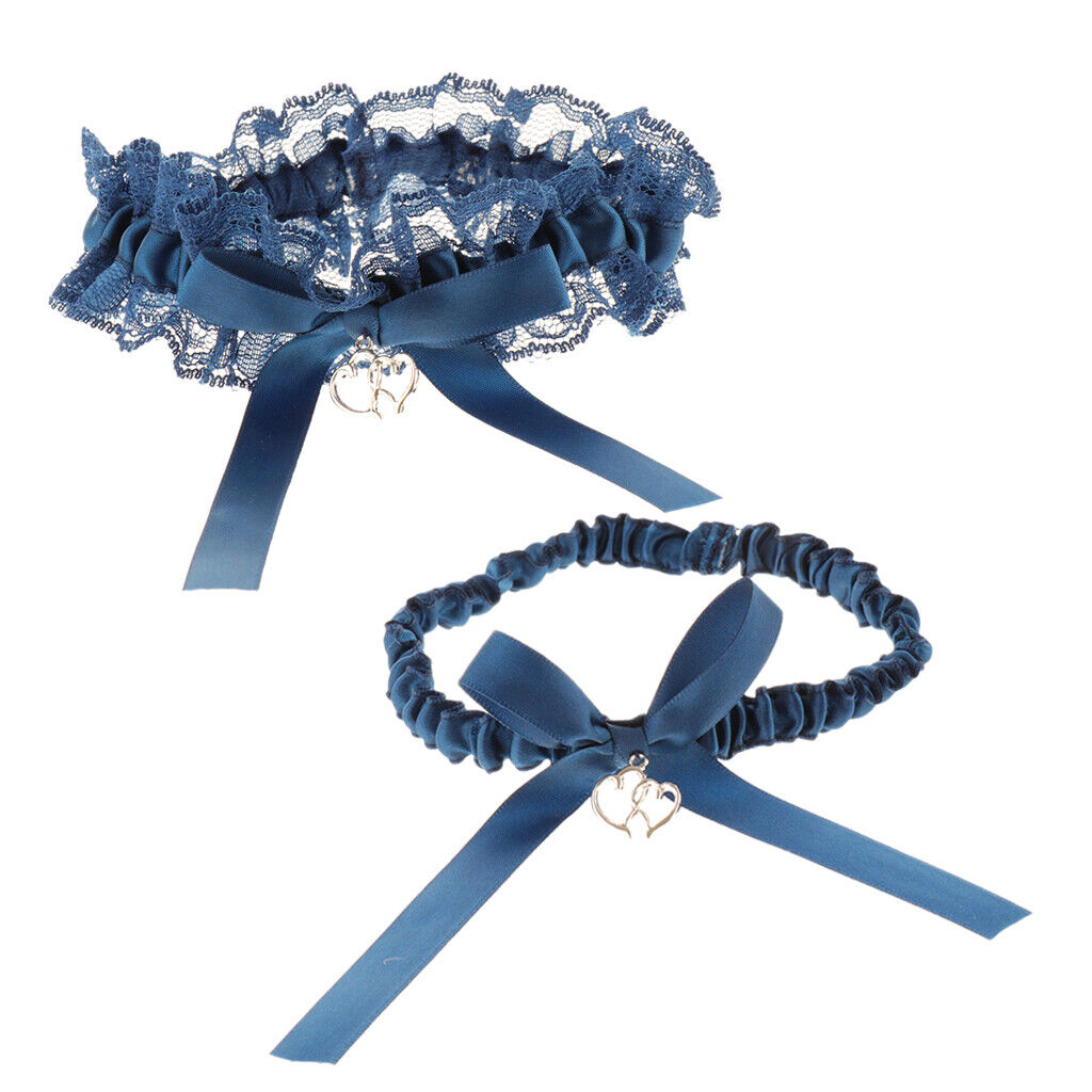 2pcs Wedding Bridal Heart Pendant Lace Bow Garter Leg