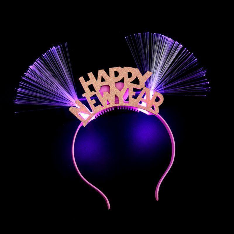 Women Girls Lovely LED Fiber Optic Ear Hair Hoop Glitter Happy New Year Letters