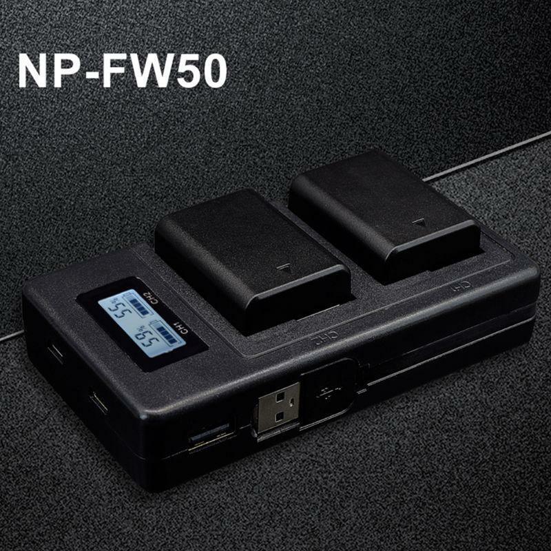 NP-FW50 Camera Battery Charger LCD Display Dual USB Charger for Sony A6000 A6500