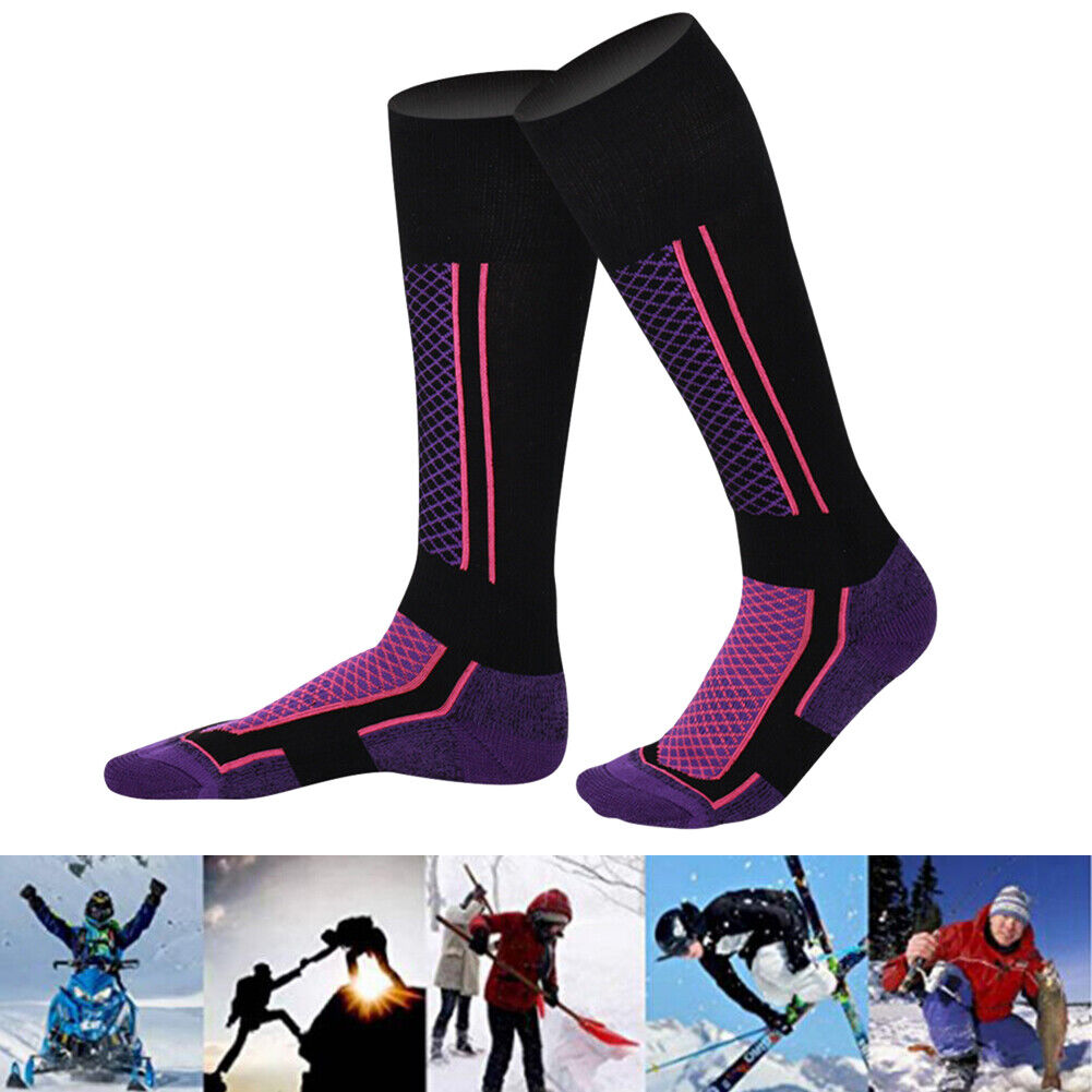 2pcs Winter Warm Thickened Ski Socks Outdoor Stockings (Women Purple Black)