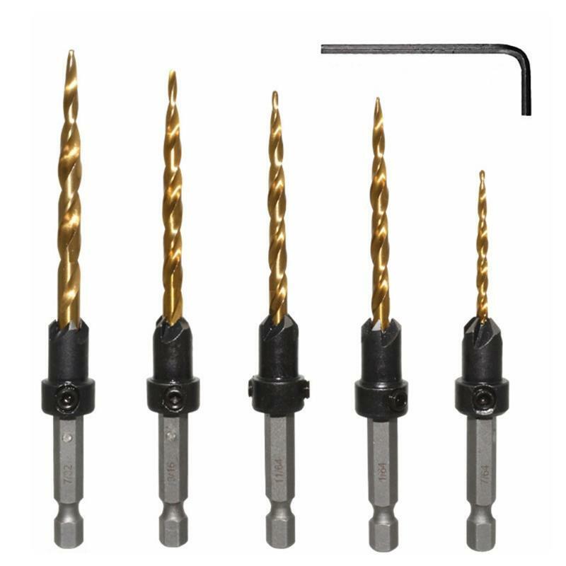 Sturdy Wood Countersink Drill Bit Set Fit for Wood /Plastic /Metal 5 Pcs