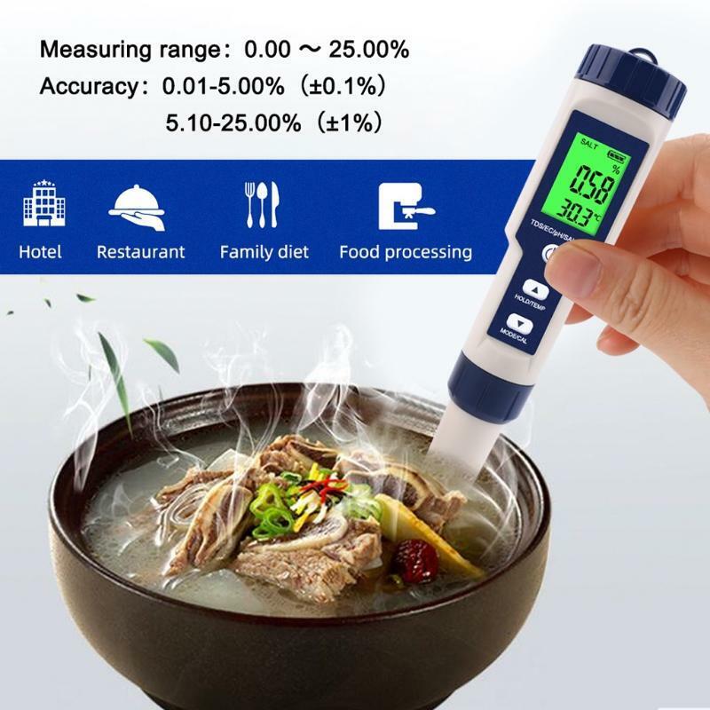 5 in 1 TDS/EC/PH/Salinity/TEMP Water Quality Tester With Electrode Replaceable