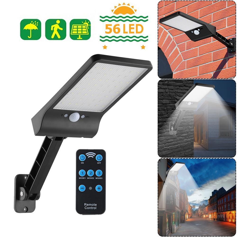 56LED Solar Motion Sensor Wall Light Remote Control Street Lamp (Black)