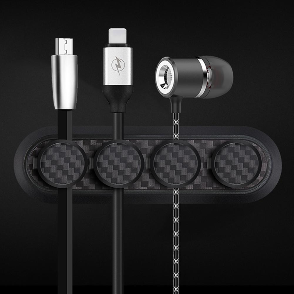 Magnetic Cable Organizer Carbon Fiber Look Desktop USB Cable Clip Winder