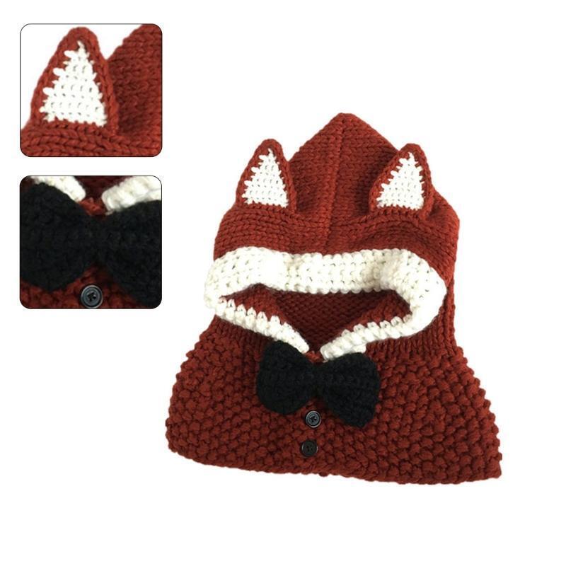 Bowknot Knitted Windproof Fox Ear Woolen Warm Casual Hat for Children Boys Girls