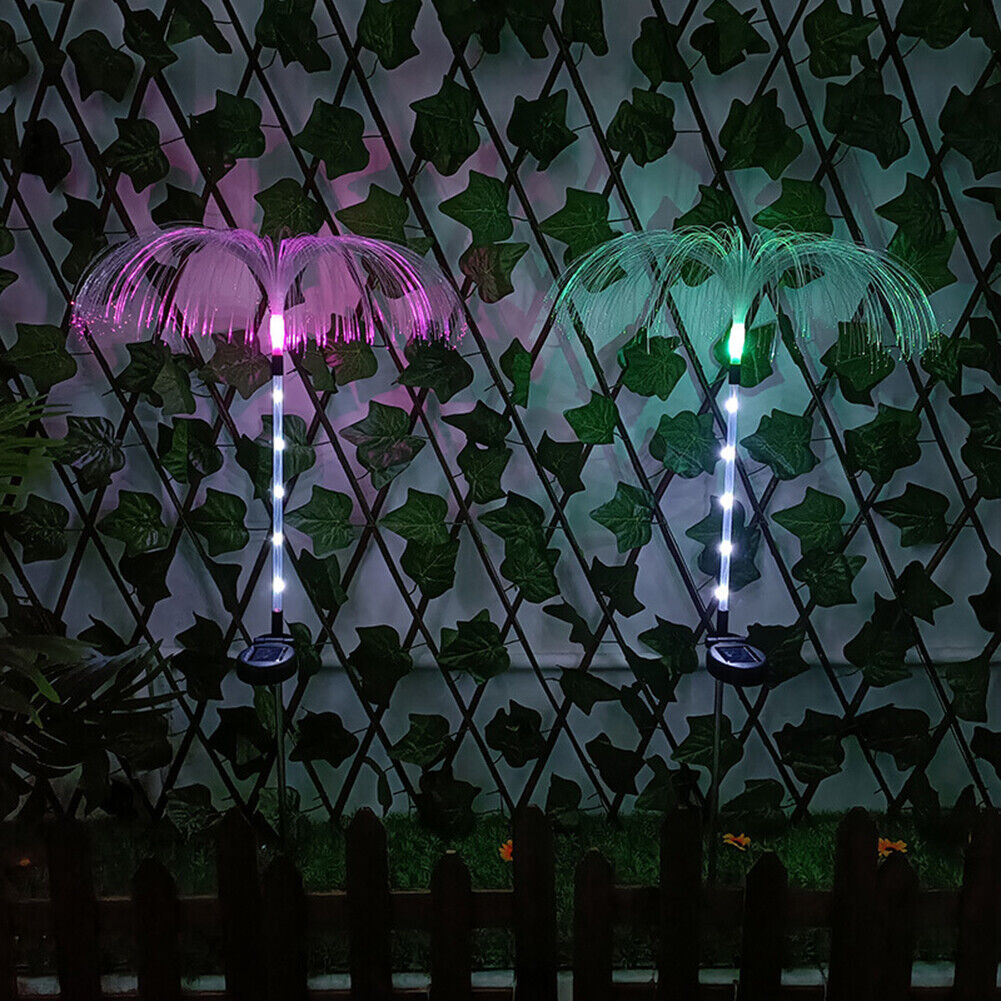 2pcs Solar Fiber Optic Garden Lawn Light Jellyfish Outdoor Path Ground Lamp
