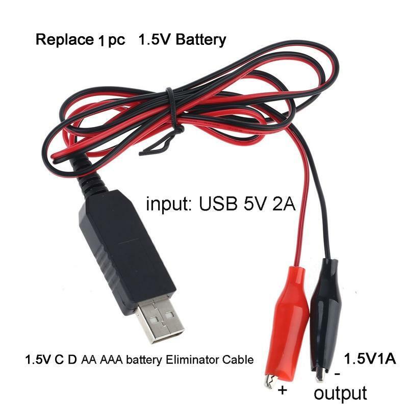 USB Converter Cable 5V to 1.5V Power Supply C D AA AAA Battery Eliminator 2m