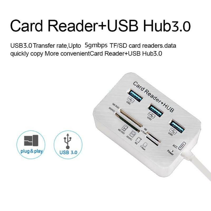 3 Ports 3.0 USB HUB Combo Mini Portable USB Splitter with High Speed Card Reader