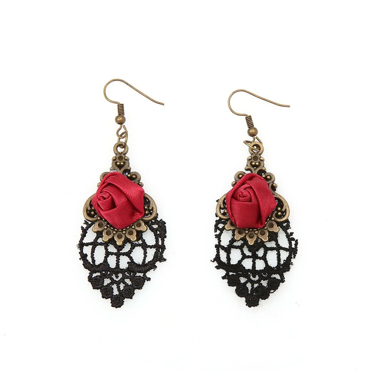 Gifts Black Lace Ear Studs Vampire Dangle Gothic Earrings Rose Jewelry