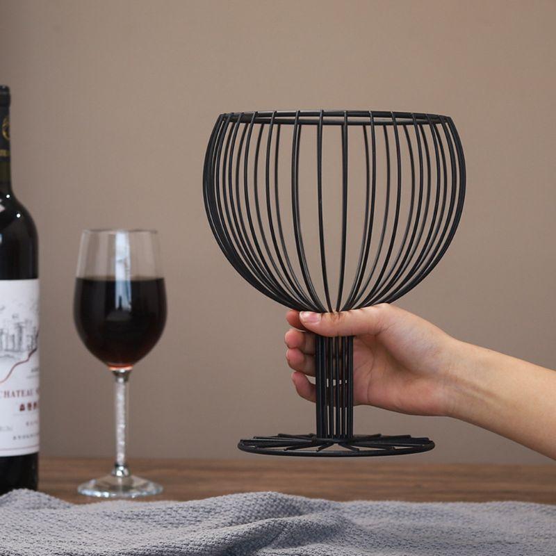 Fruit Basket Vegetable Bowl like Wine Cup Geometric Hollow Iron Crafts Home Room