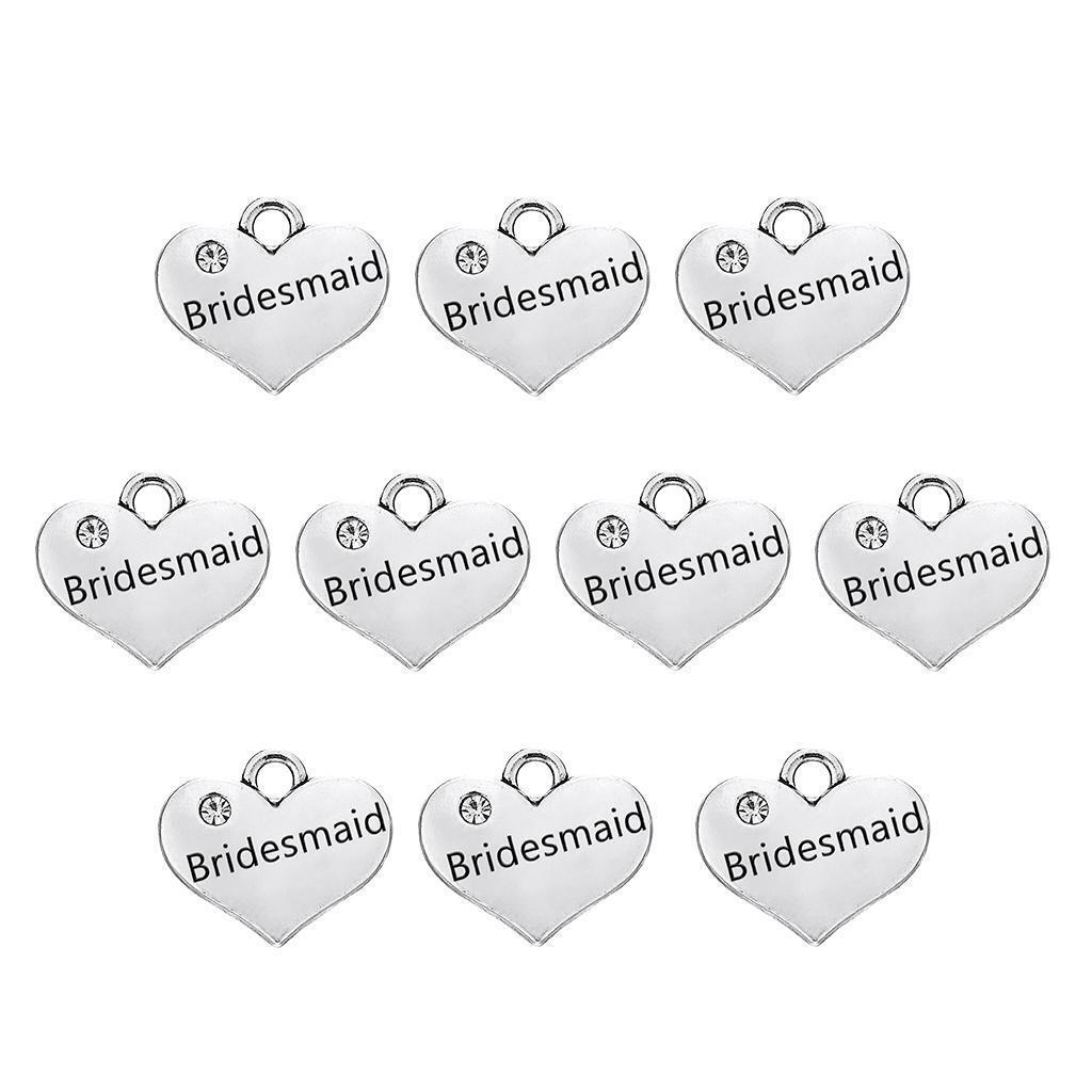 10x Heart Bridesmaid Charms Bracelets Necklace Pendant Jewelry Making Beads