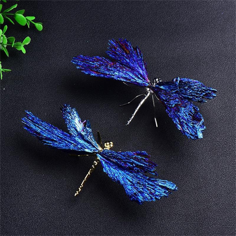 Natural Black Tourmaline Dragonfly Ornament Electroplating Colorful Insect