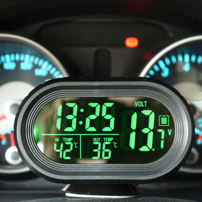 Car Voltage Digital Monitor Battery Alarm Clock LCD Temperature Thermeter