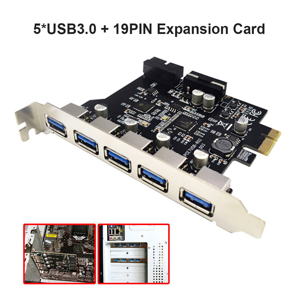 PCI-E Expansion Card for Desktop PC 5 Ports USB 3.0 HUB Adapter Extender