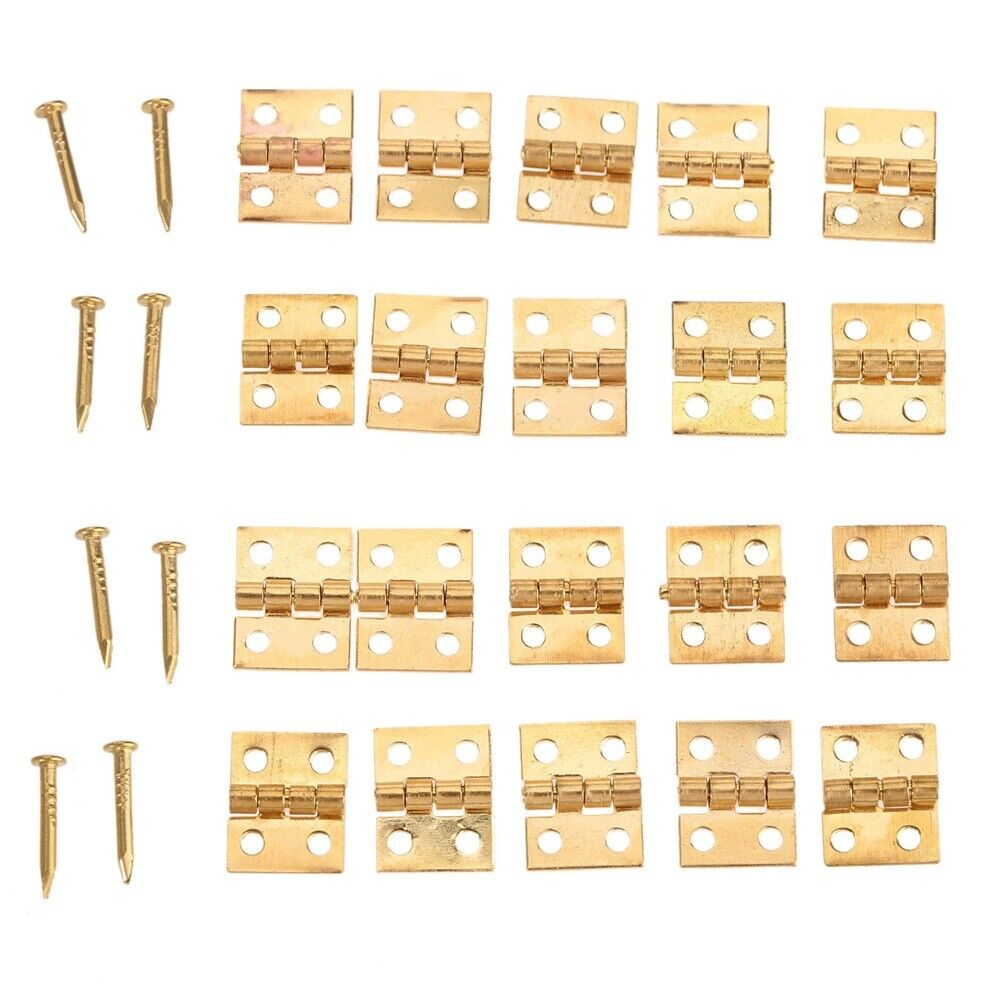20 x Mini Brass Plated Hinges & 80 Nails Jewelry Cigar Box Hardware Decoration