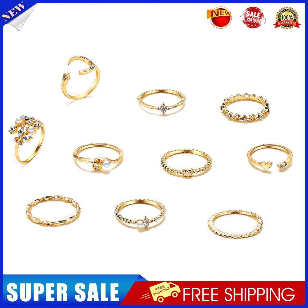 Alloy Diamond Moon Heart Finger Ring Set Ladies Luxury Jewelry for Women