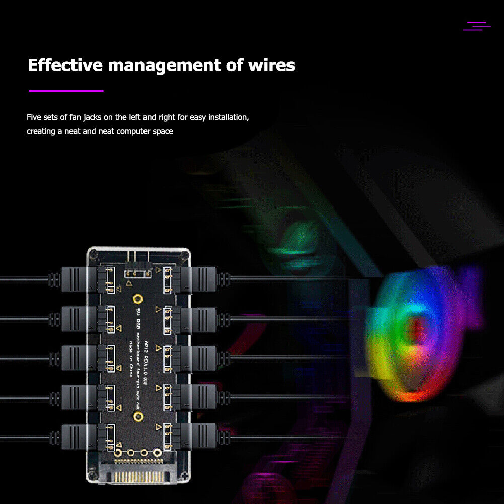 10 Ports RGB Fan HUB PC Desktop SATA Power 5V 3PIN ARGB Extension Splitter